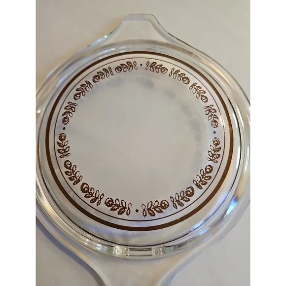 Pyrex Casserole Lid Harvest Promotional 1973 470-C Clear Brown Design - Picture 2 of 6